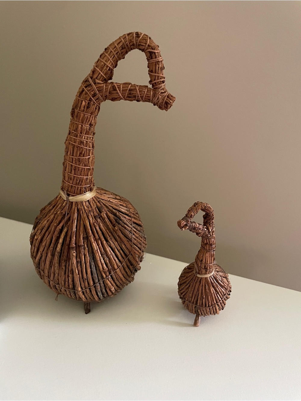 Set of 2 Woven Twig Goose/Swan Decor